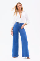 Calça Jeans Pantalona Modeladora Linea Cós Médio