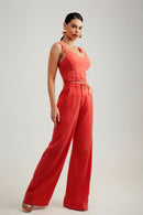 Calça Pantalona de Linho Dunas Vermelha Vibrante