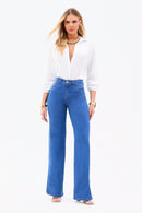 Calça Jeans Wide Leg Modeladora Linea Cós Médio