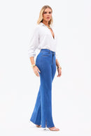 Calça Jeans Wide Leg Modeladora Linea Cós Médio
