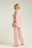 Calça Jeans Wide Leg Modeladora Cós Super Alto Barra Desfiada Rosa