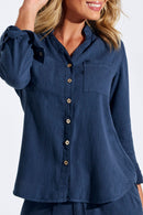 Camisa Feminina de Linho Dunas Azul Marinho