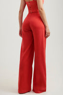 Calça Pantalona de Linho Dunas Vermelha Vibrante