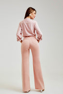 Calça Jeans Wide Leg Modeladora Cós Super Alto Barra Desfiada Rosa