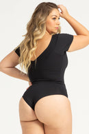 Body Decote V Manga Curta Todo Duplo Curve Preto