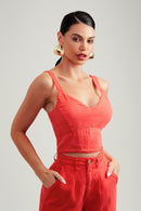 Cropped de Linho Dunas Vermelho Vibrante