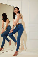 Calça Jeans Skinny Clássica Cós Super Alto 99% Algodão
