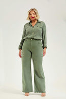 Calça Jeans Wide Leg Modeladora Cós Super Alto Barra Desfiada Verde