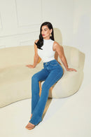 Calça Jeans Flare Clássica Cós Super Alto 99% Algodão