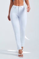 Calça Jeans Reta Modeladora Milagrosa Cós Alto Barra Desfiada Branca