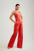 Calça Pantalona de Linho Dunas Vermelha Vibrante