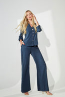 Calça Pantalona de Linho Dunas Azul Marinho