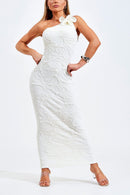 Vestido Longo Um Ombro Só Perfect Stretch Off White