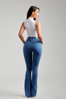 Calça Jeans Flare Clássica Cós Super Alto 99% Algodão