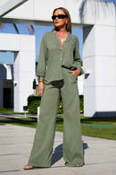 Calça Pantalona de Linho Dunas Verde Militar