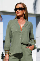 Camisa Feminina de Linho Dunas Verde Militar