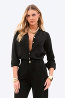 Camisa Feminina de Linho Dunas Preta