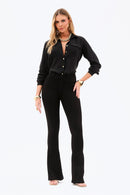 Calça Jeans Flare Modeladora Cós Médio Preto Intenso