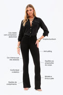Calça Jeans Flare Modeladora Cós Médio Preto Intenso