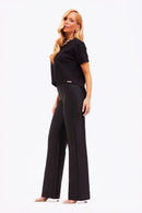 Calça Wide Leg Modeladora Glam Cós Alto Preta
