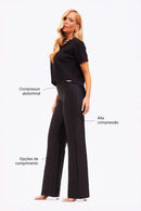 Calça Wide Leg Modeladora Glam Cós Alto Preta