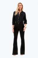 Calça Jeans Flare Mega Bumbum Cós Médio Preto Intenso
