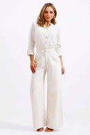 Calça Pantalona de Linho Dunas Areia