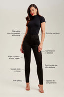 Calça Jeans Skinny Modeladora Cós Médio Preto Intenso