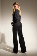 Calça Jeans Wide Leg Modeladora Cós Médio Barra Tradicional Preto Intenso