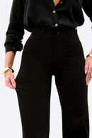 Calça Jeans Wide Leg Modeladora Cós Médio Barra Tradicional Preto Intenso
