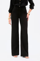 Calça Jeans Wide Leg Modeladora Cós Médio Barra Tradicional Preto Intenso