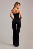 Calça Jeans Wide Leg Modeladora Cós Super Alto Barra Corte a Laser Preto Intenso