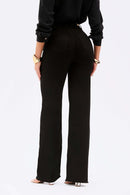 Calça Jeans Wide Leg Modeladora Cós Super Alto Barra Corte a Laser Preto Intenso