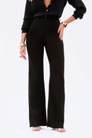 Calça Jeans Wide Leg Modeladora Cós Super Alto Barra Corte a Laser Preto Intenso