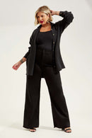 Calça Jeans Wide Leg Modeladora Cós Super Alto Barra Corte a Laser Preto Intenso