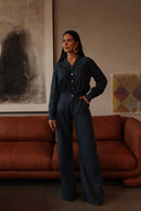 Calça Pantalona de Linho Dunas Azul Marinho