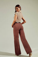 Calça Jeans Wide Leg Modeladora Cós Super Alto com Barra Desfiada Coffee