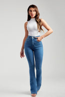 Calça Jeans Flare Clássica Cós Super Alto 99% Algodão