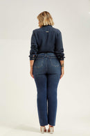 Calça Jeans Reta Modeladora Essencial Cós Super Alto Barra Corte a Laser
