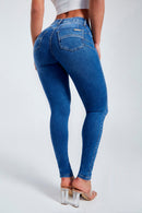 Calça Jeans Skinny Modeladora Mega Bumbum Cós Médio