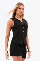Shorts Alfaiataria de Linho Dunas Preto