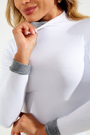 Body Gola Alta Manga Longa Curve Dupla Face Branco e Cinza