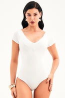 Body Decote V Manga Curta Todo Duplo Curve Branco
