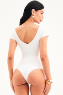 Body Decote V Manga Curta Todo Duplo Curve Branco