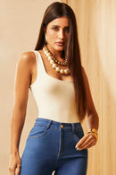 Body Duplo Decote Quadrado Alça Larga Curve Off White