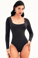 Body Manga Longa com Decote Todo Duplo Curve Preto