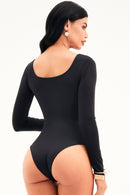 Body Manga Longa com Decote Todo Duplo Curve Preto