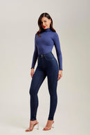 Calça Jeans Skinny Modeladora Revolucionária Cós Super Alto Escura