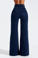 Calça Jeans Pantalona Luxury Cós Super Alto Barra Corte a Laser Escura