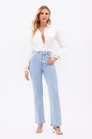 Calça Jeans Reta Basic Cós Super Alto Clara